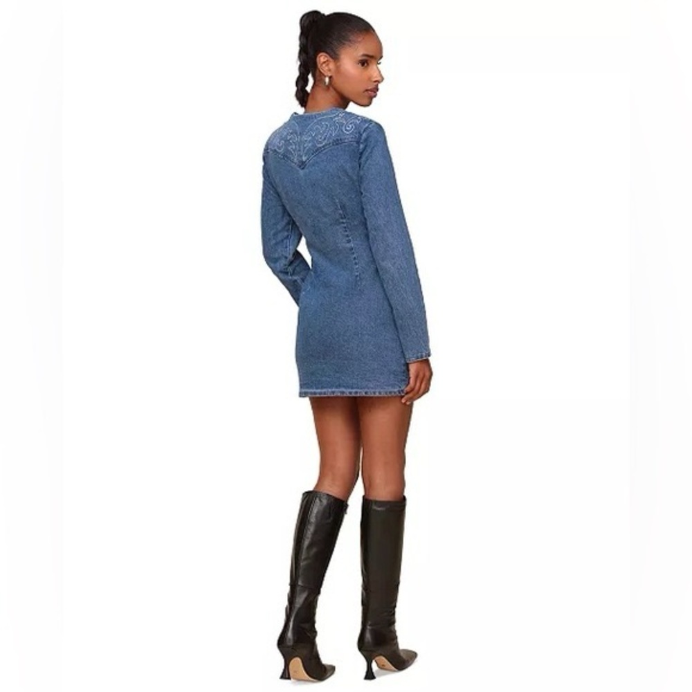 Avec Les Filles Women's Portrait Neck Snap Front Embroidered Dress Size 4 - Picture 3 of 13